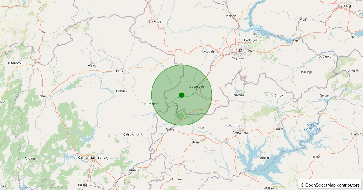 09 Aralık 2025 saat 04:34 - Doğanşehir - Elmalı - 1.20ml depreminin harita gösterimi
