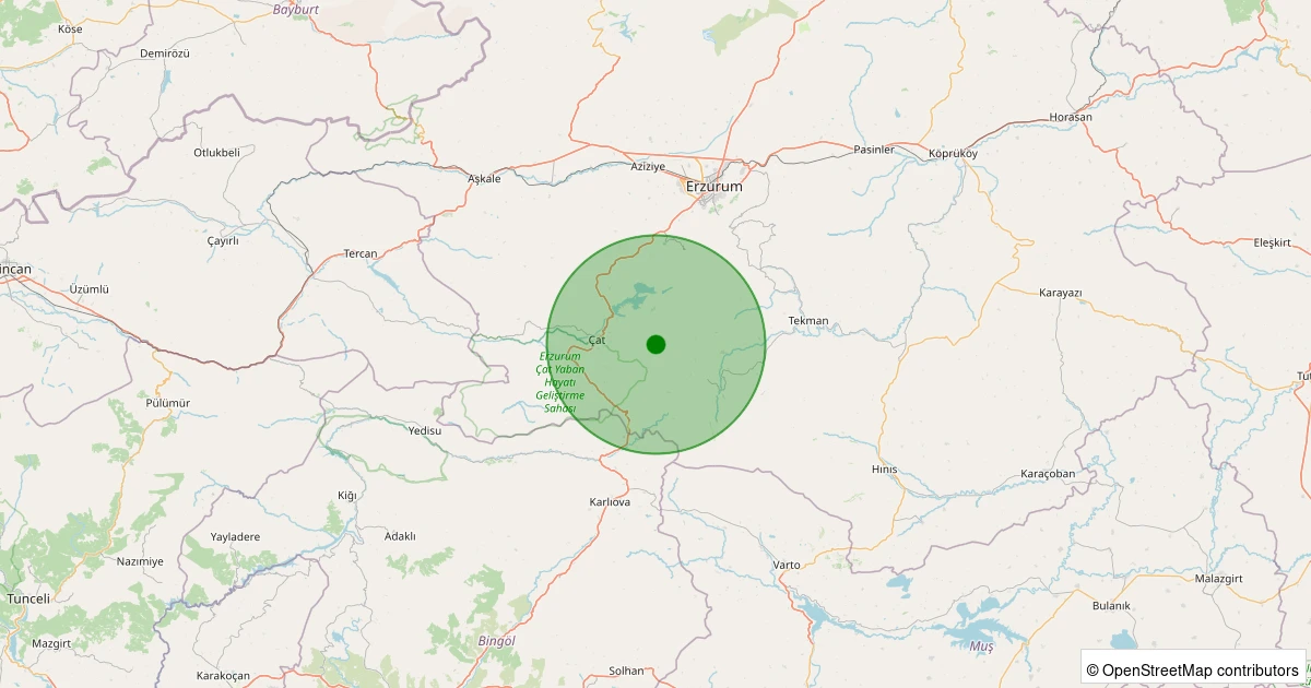 09 Aralık 2025 saat 00:44 - Çat - 1.00ml depreminin harita gösterimi