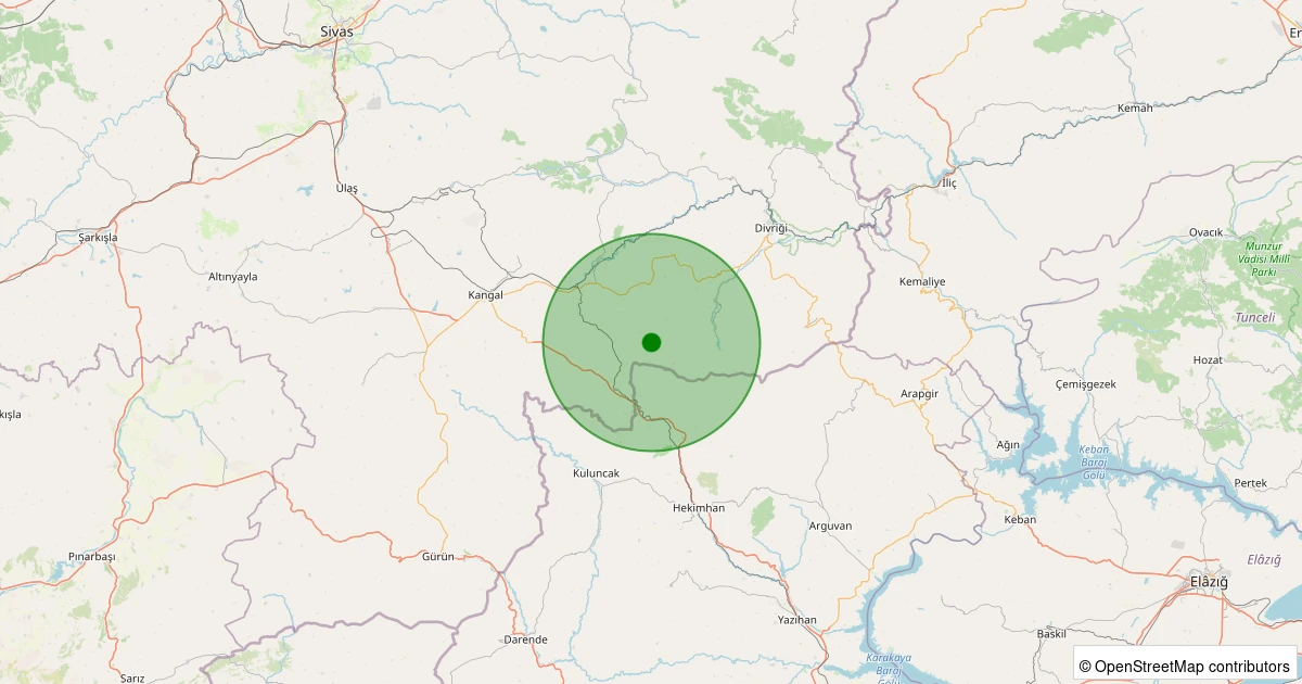08 Aralık 2025 saat 21:30 - Kangal - Bektaş Köyü - 1.40ml depreminin harita gösterimi