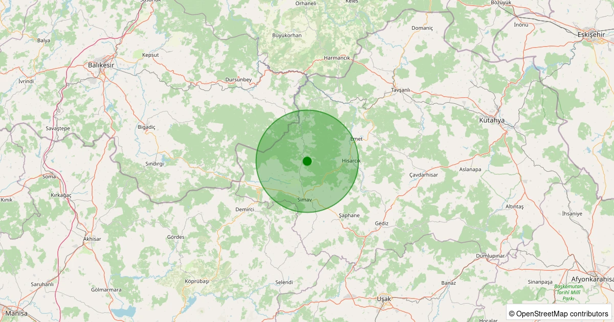 08 Aralık 2025 saat 10:15 - Simav - Maden Köyü - 2.10ml depreminin harita gösterimi
