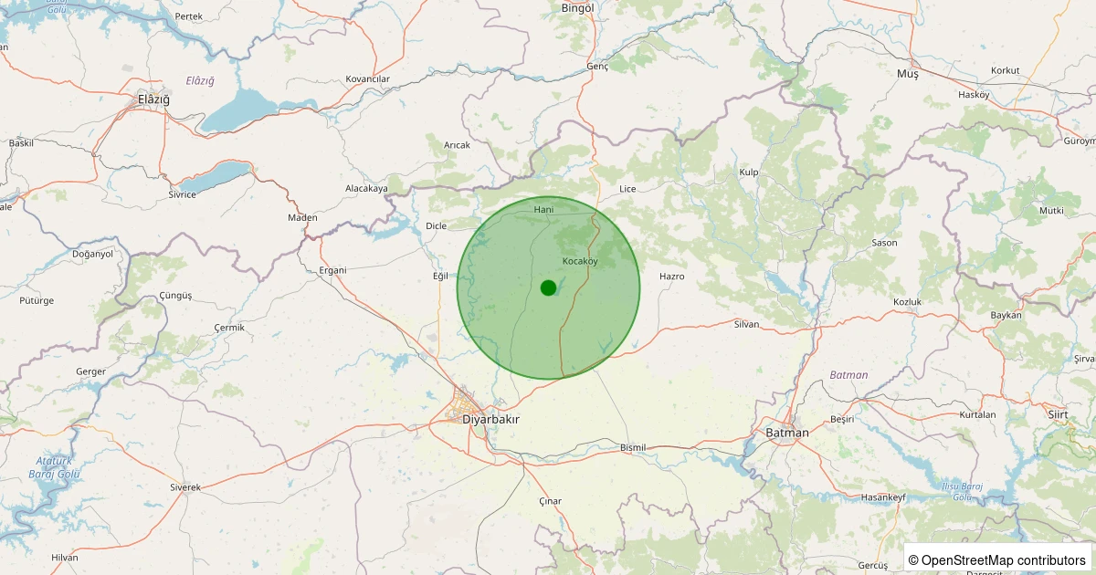 08 Aralık 2025 saat 02:47 - Sur - Özekli Köyü - 1.50ml depreminin harita gösterimi
