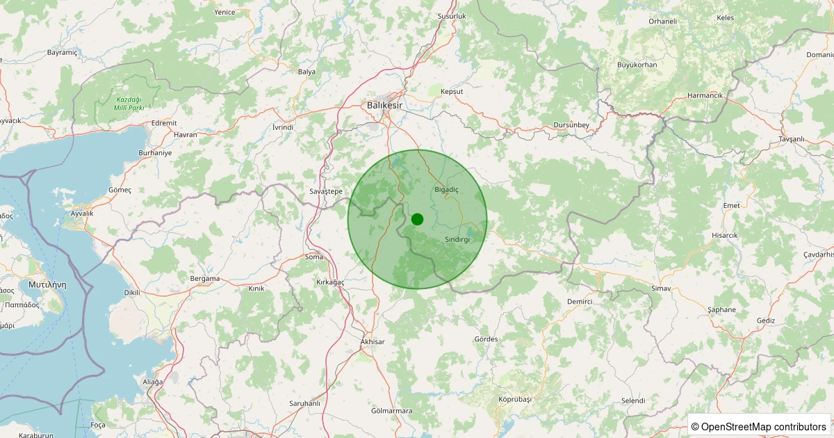 08 Aralık 2025 saat 02:33 - Sındırgı - Gölcük - 2.00ml depreminin harita gösterimi