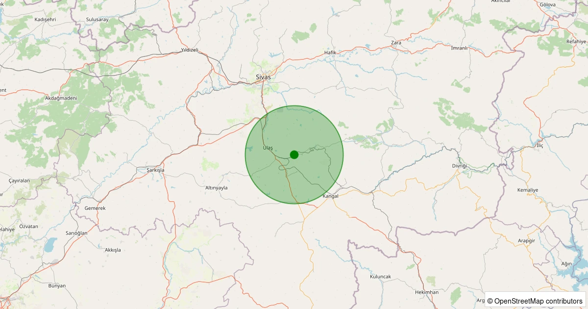 08 Aralık 2025 saat 02:19 - Ulaş - Eskikarahisar Köyü - 2.50ml depreminin harita gösterimi