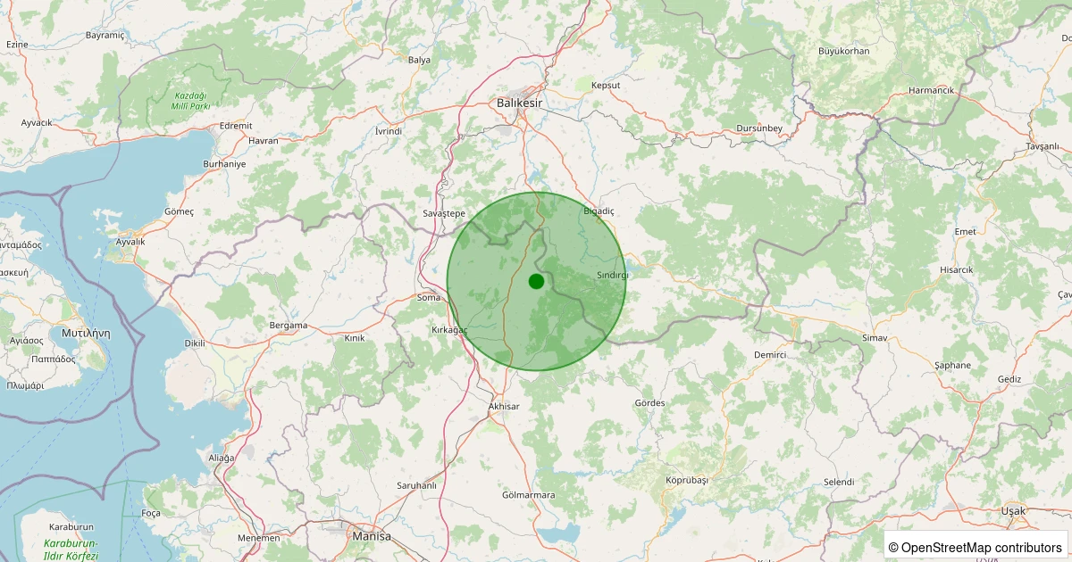 08 Aralık 2025 saat 01:51 - Kırkağaç - Dualar - 0.80ml depreminin harita gösterimi