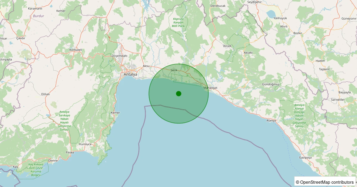 07 Aralık 2025 saat 23:18 - BELEK - 1.50ml depreminin harita gösterimi