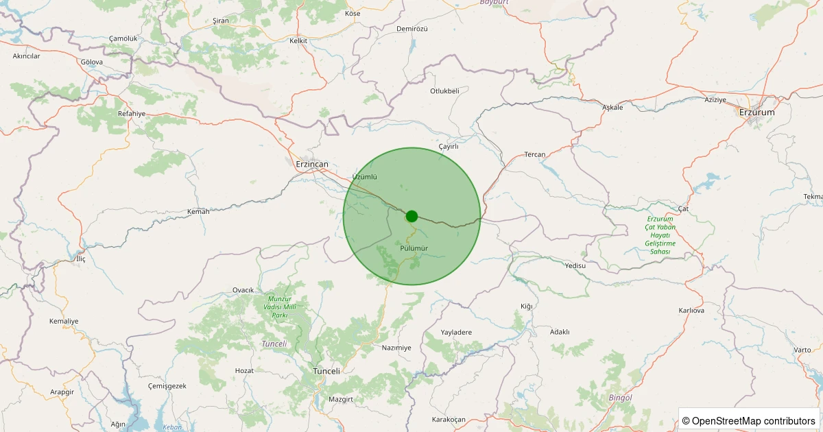 07 Aralık 2025 saat 22:31 - Pülümür - Dağyolu Köyü - 1.50ml depreminin harita gösterimi