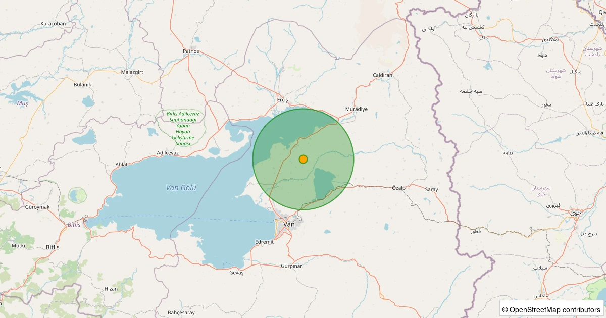 07 Aralık 2025 saat 22:17 - Tuşba - 4.50ml depreminin harita gösterimi