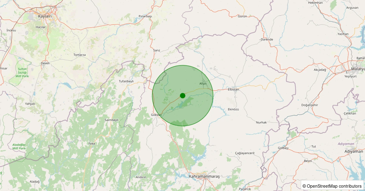 07 Aralık 2025 saat 21:55 - Göksun - 2.20ml depreminin harita gösterimi