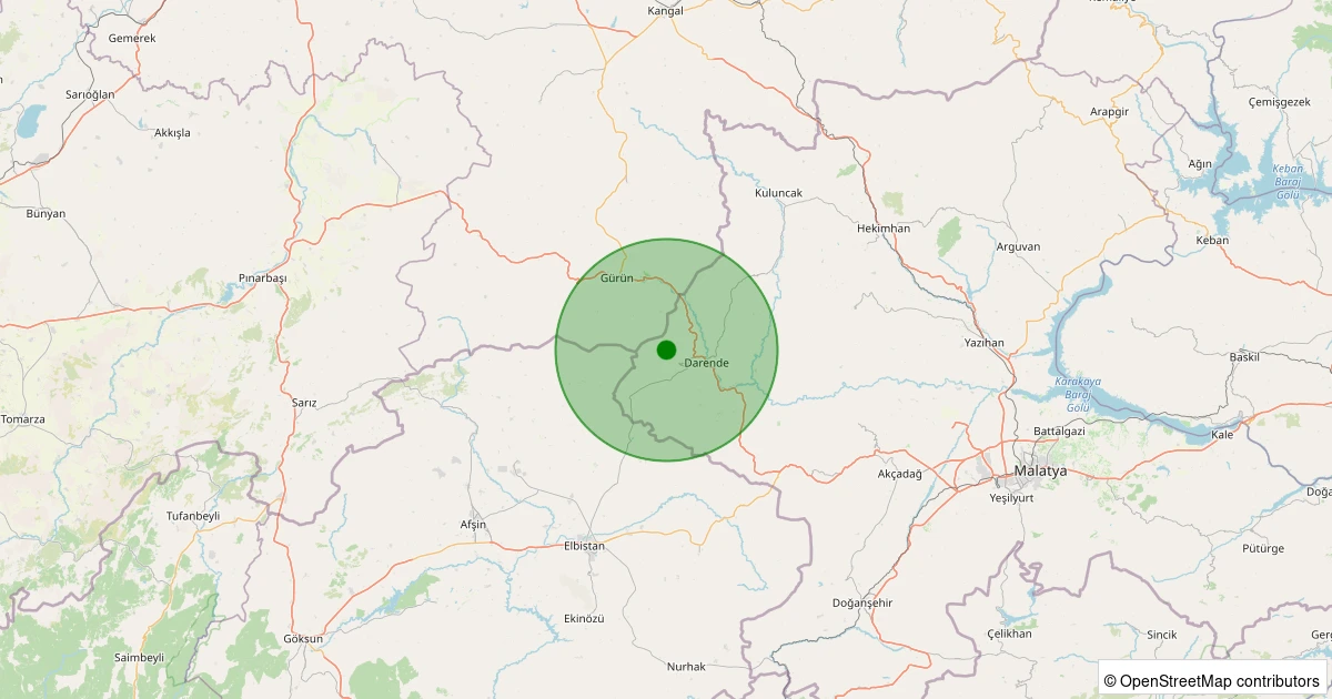 07 Aralık 2025 saat 21:21 - Darende - Günpınar - 1.50ml depreminin harita gösterimi