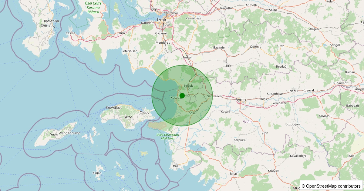 07 Aralık 2025 saat 21:02 - Kuşadası - Türkmen - 1.70ml depreminin harita gösterimi