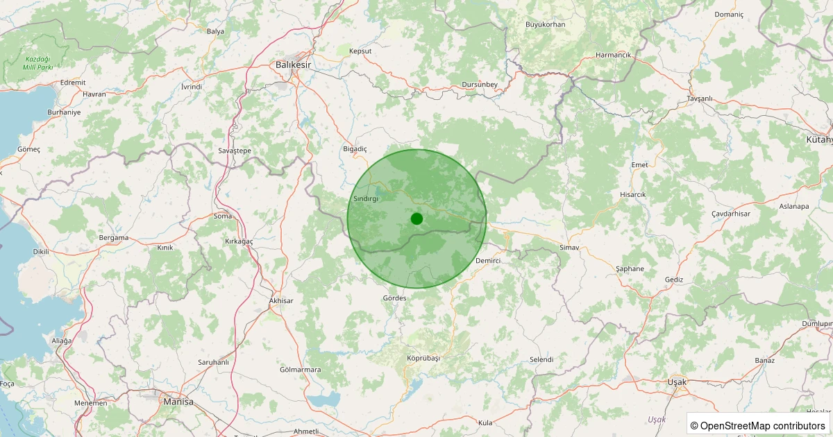 07 Aralık 2025 saat 18:31 - Sındırgı - Yaylabayır - 1.10ml depreminin harita gösterimi