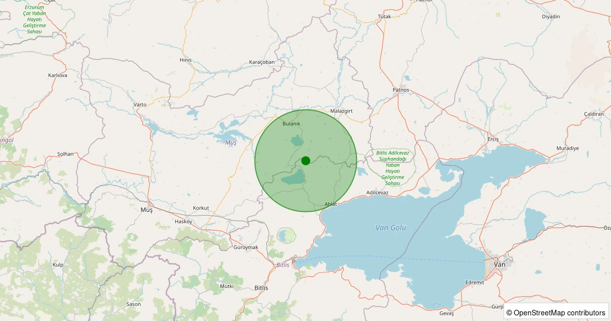 07 Aralık 2025 saat 15:47 - Bulanık - 2.10ml depreminin harita gösterimi