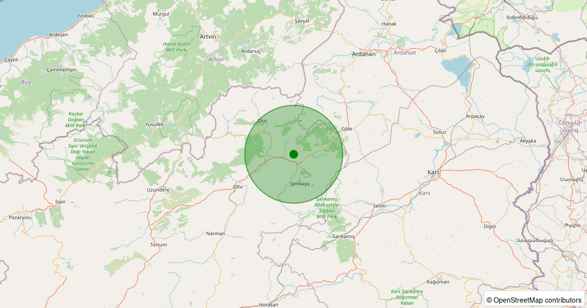07 Aralık 2025 saat 07:52 - Şenkaya - Söğütler - 1.60ml depreminin harita gösterimi