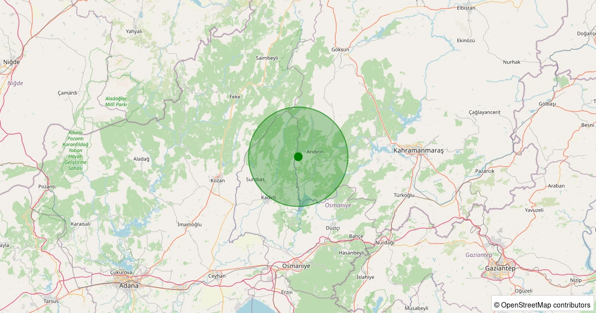 10 Aralık 2025 saat 17:55 - Andırın - 1.80ml depreminin harita gösterimi