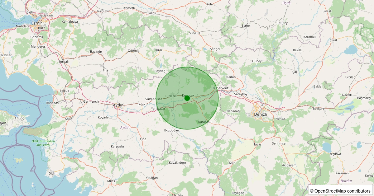 10 Aralık 2025 saat 19:22 - Kuyucak - Merkez Beşeylül - 1.60ml depreminin harita gösterimi