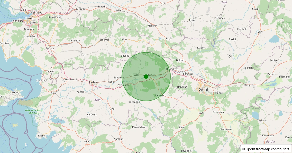 10 Aralık 2025 saat 19:23 - Kuyucak - Merkez Beşeylül - 2.70ml depreminin harita gösterimi