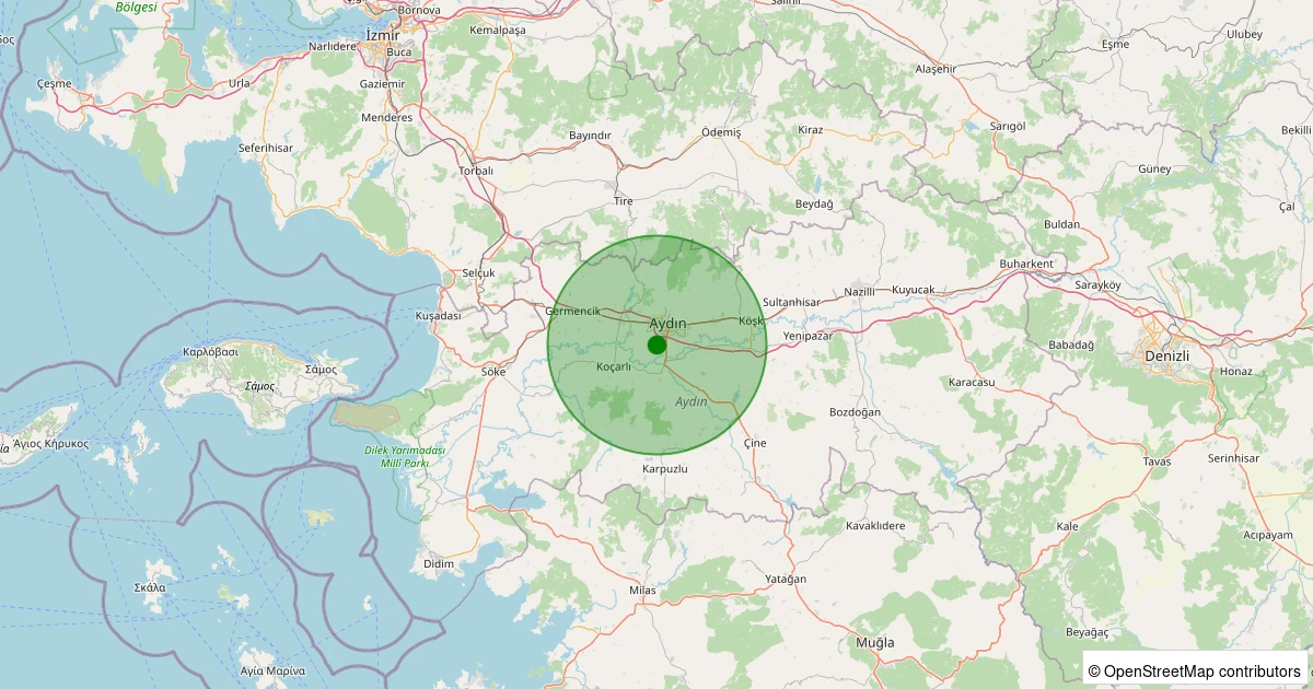 10 Aralık 2025 saat 19:36 - Efeler - Kadıköy - 1.50ML depreminin harita gösterimi