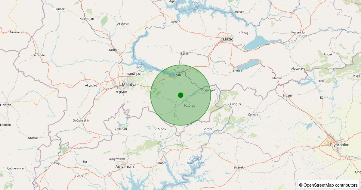 10 Aralık 2025 saat 20:06 - Pütürge - Pazarcık Köyü - 1.20ML depreminin harita gösterimi