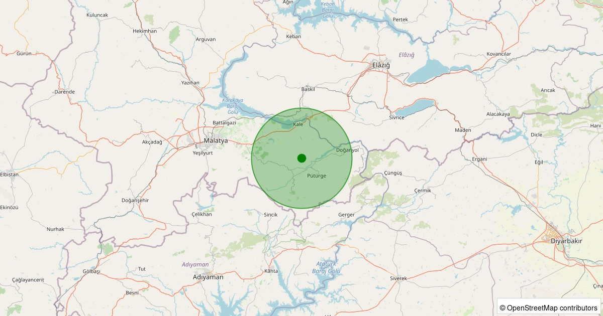 10 Aralık 2025 saat 20:06 - Pütürge - Pazarcık Köyü - 1.20ml depreminin harita gösterimi