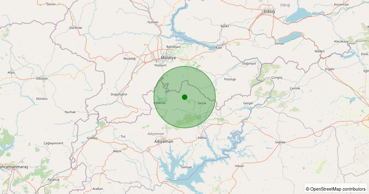 10 Aralık 2025 saat 20:29 - Sincik - Hüseyinli Köyü - 1.60ml depreminin harita gösterimi