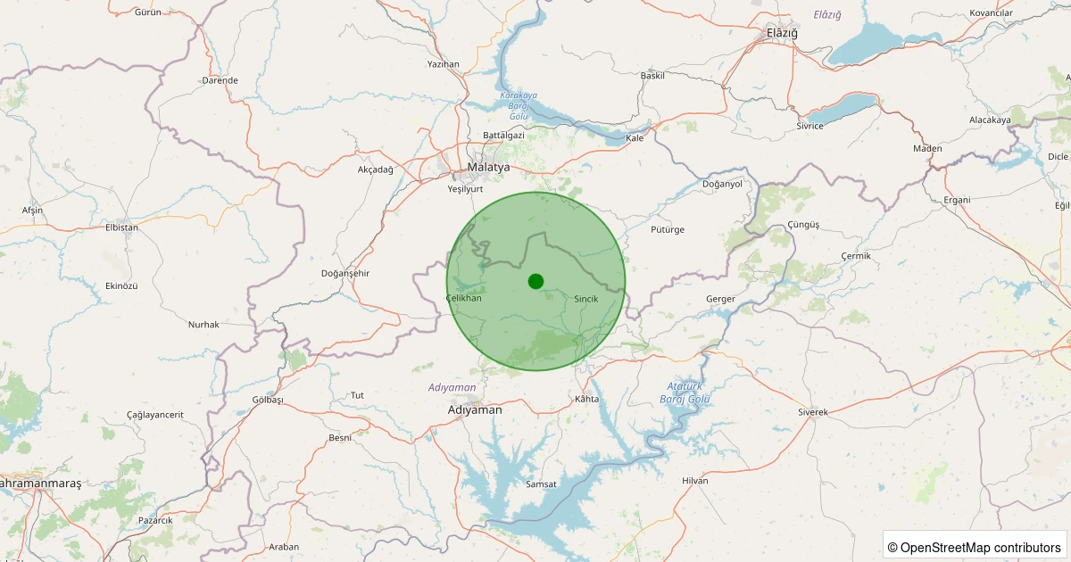 10 Aralık 2025 saat 20:29 - Sincik - Hüseyinli Köyü - 1.60ML depreminin harita gösterimi