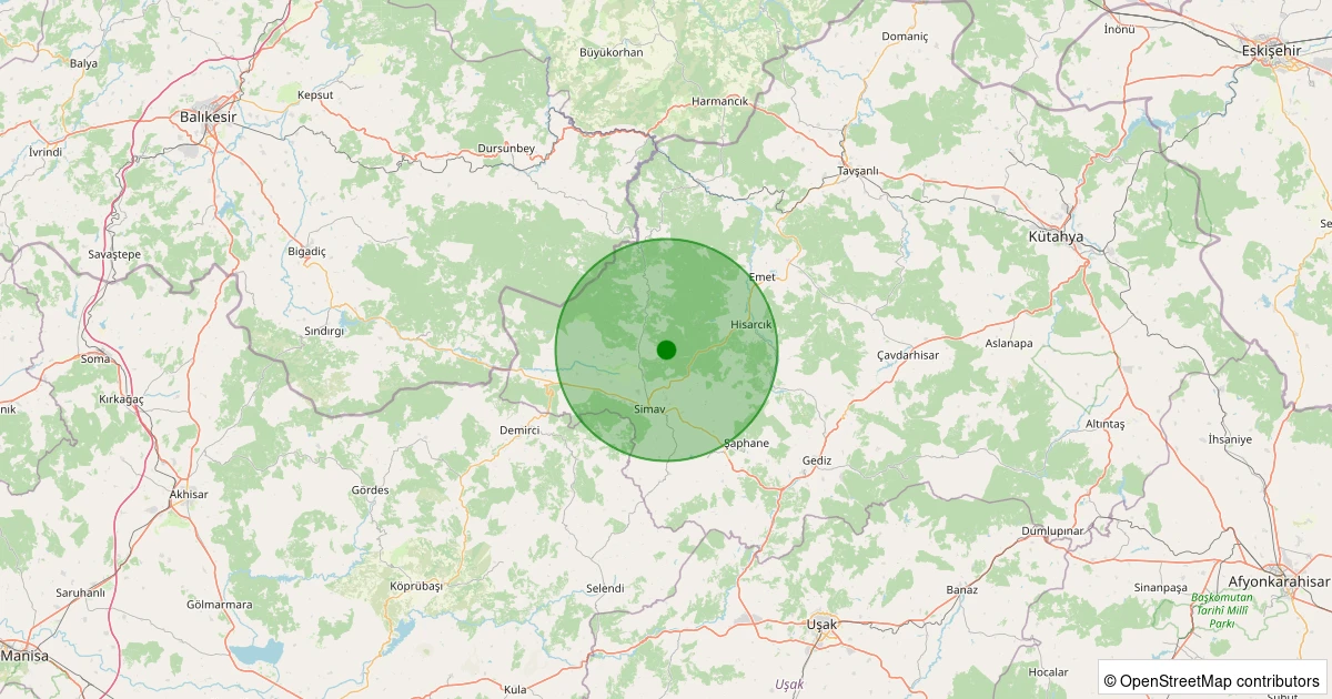 10 Aralık 2025 saat 21:00 - Simav - Eğirler Köyü - 1.00ml depreminin harita gösterimi