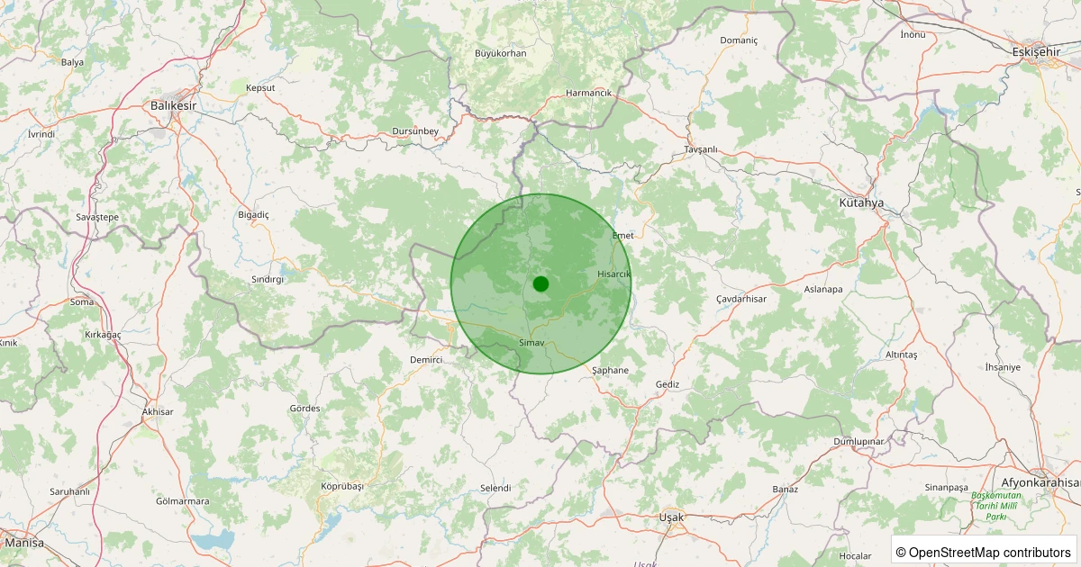 10 Aralık 2025 saat 21:16 - Simav - Yemişli Köyü - 0.40ml depreminin harita gösterimi