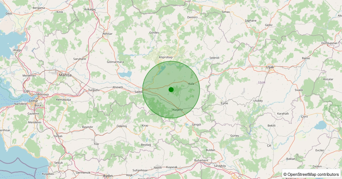 10 Aralık 2025 saat 21:40 - Alaşehir - Gülpınar - 1.70ML depreminin harita gösterimi