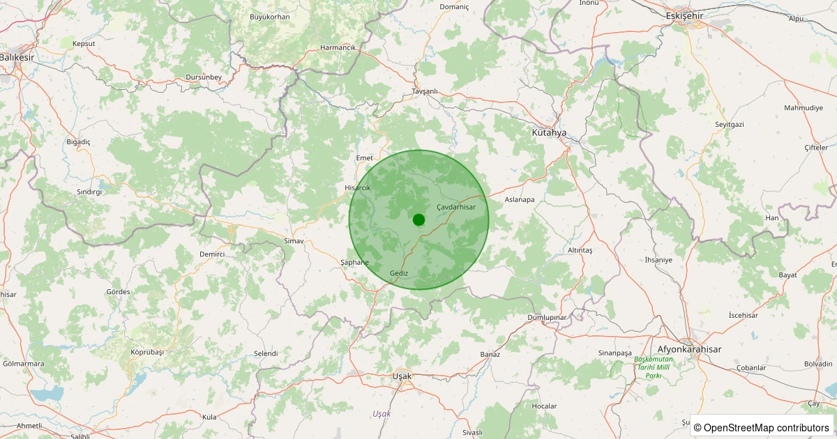 10 Aralık 2025 saat 22:18 - Çavdarhisar - Doğancılar Köyü - 1.20ML depreminin harita gösterimi