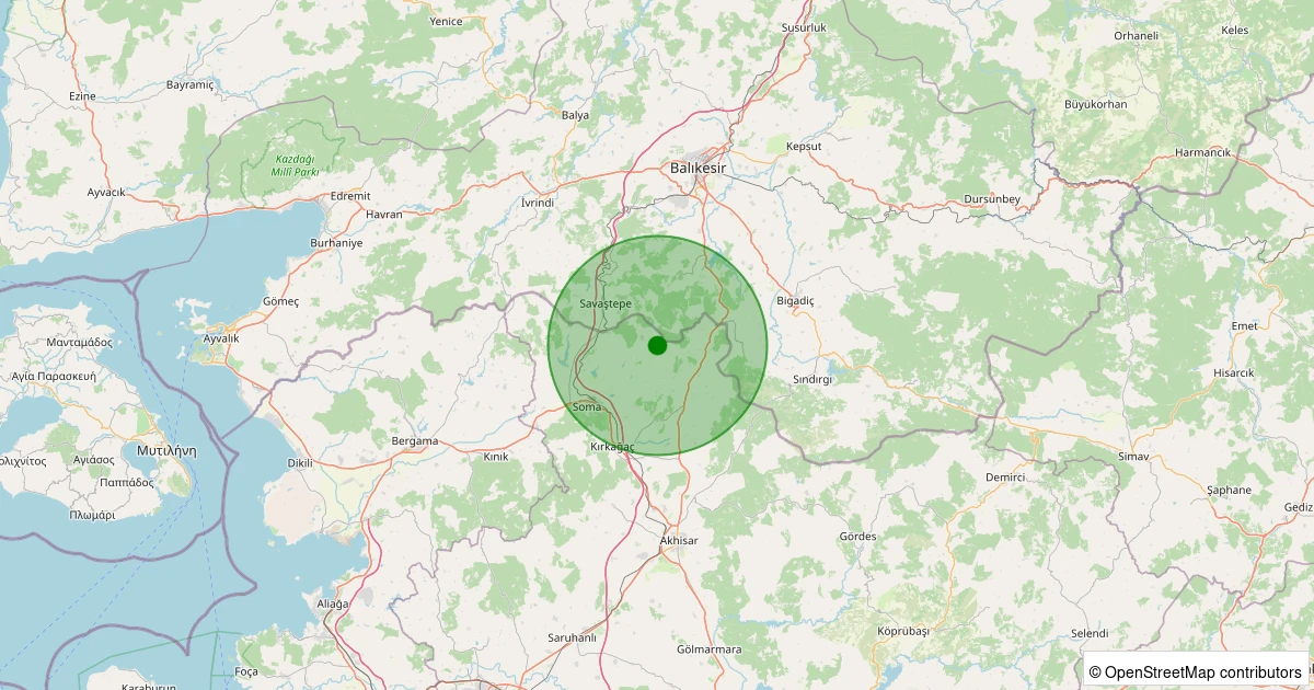 10 Aralık 2025 saat 22:09 - Savaştepe - Yazören - 1.00ML depreminin harita gösterimi