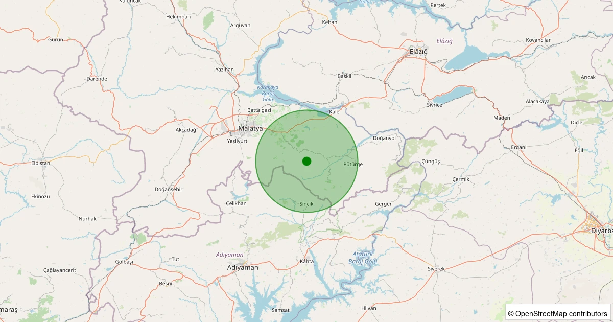 10 Aralık 2025 saat 22:08 - Pütürge - Söğütlü Köyü - 1.20ml depreminin harita gösterimi