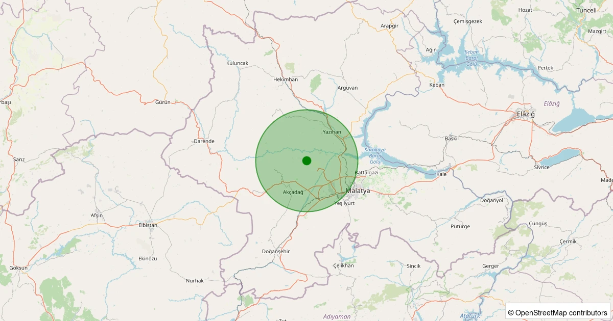 10 Aralık 2025 saat 23:22 - Akçadağ - Ilıcak - 1.30ml depreminin harita gösterimi