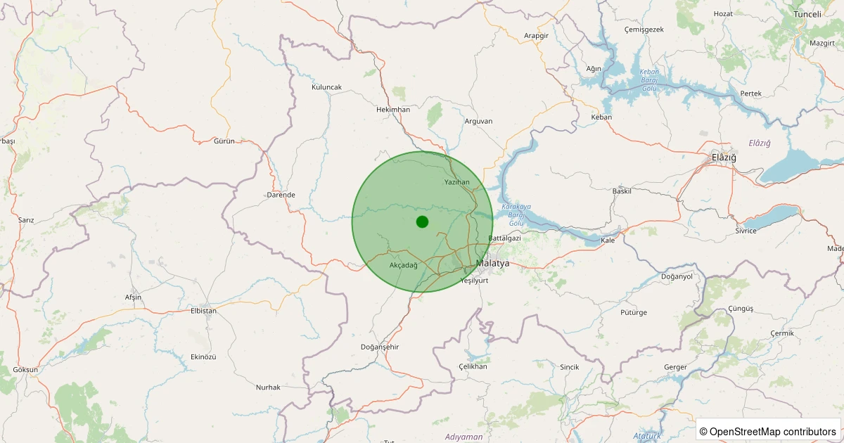 10 Aralık 2025 saat 23:22 - Akçadağ - Ilıcak - 1.30ML depreminin harita gösterimi
