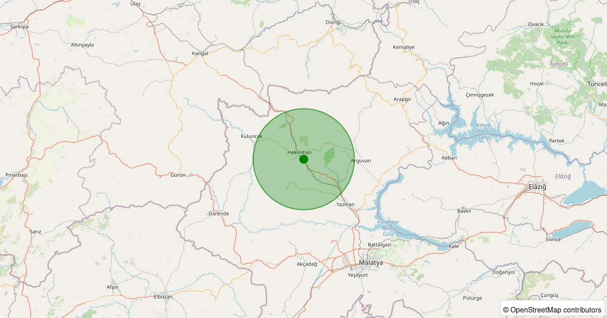 11 Aralık 2025 saat 00:31 - Hekimhan - Yeni - 2.00ml depreminin harita gösterimi