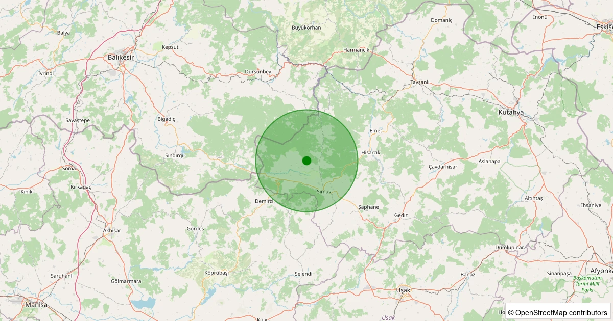 11 Aralık 2025 saat 00:06 - Simav - Koyunoba Köyü - 1.00ML depreminin harita gösterimi