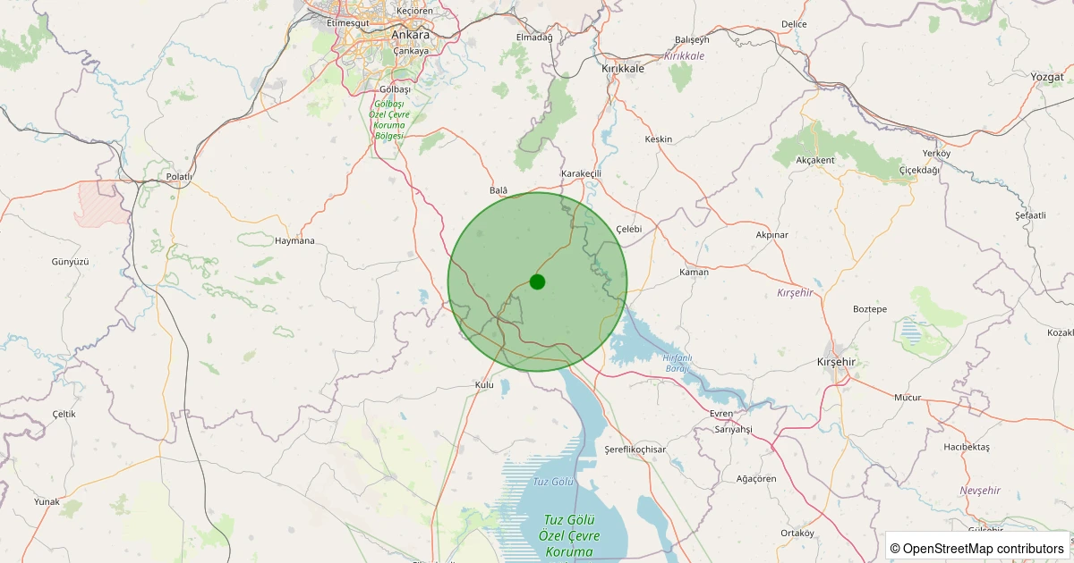 11 Aralık 2025 saat 00:02 - Bala - Yukarıhacıbekir - 1.00ml depreminin harita gösterimi