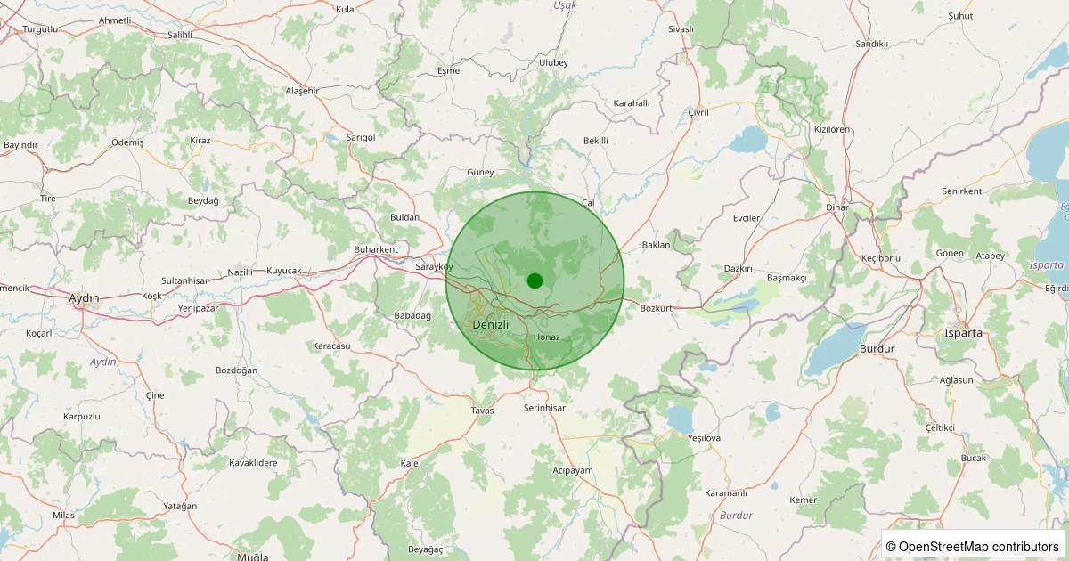 11 Aralık 2025 saat 00:16 - Pamukkale - Güzelpınar Köyü - 1.00ML depreminin harita gösterimi