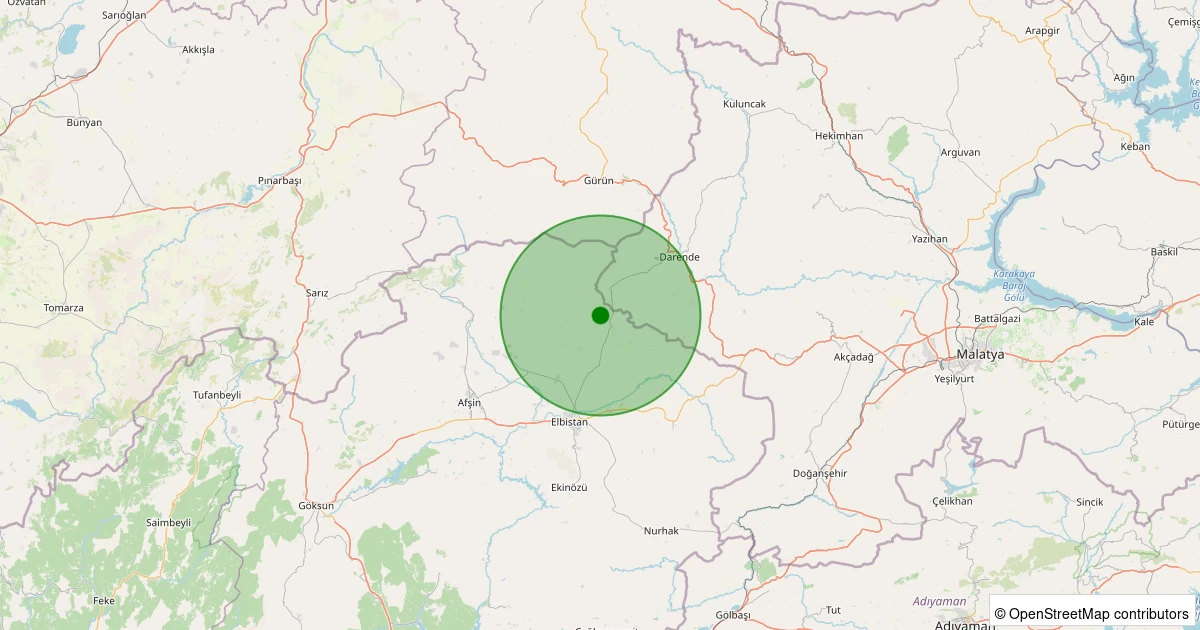 11 Aralık 2025 saat 00:22 - Elbistan - Gökcek Köyü - 1.30ml depreminin harita gösterimi