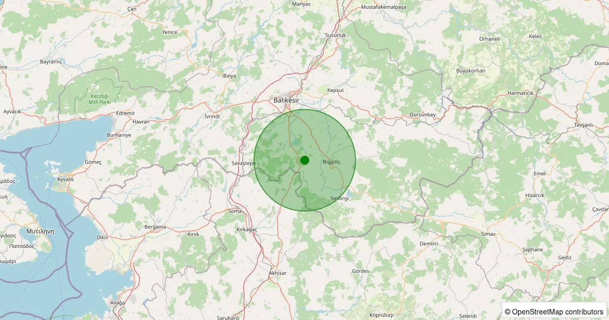 13 Ekim 2025 saat 13:25 - Bigadiç - Çayüstü - 1.20ML depreminin harita gösterimi