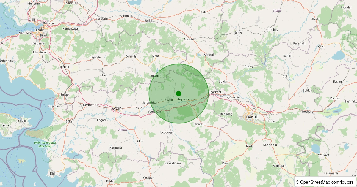 11 Aralık 2025 saat 01:31 - Nazilli - Kestel - 1.20ml depreminin harita gösterimi