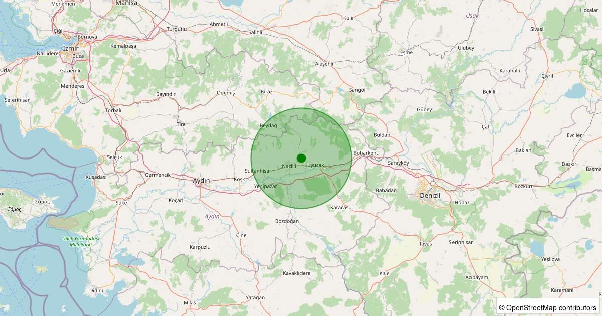 11 Aralık 2025 saat 01:31 - Nazilli - Güzelköy - 1.00ML depreminin harita gösterimi