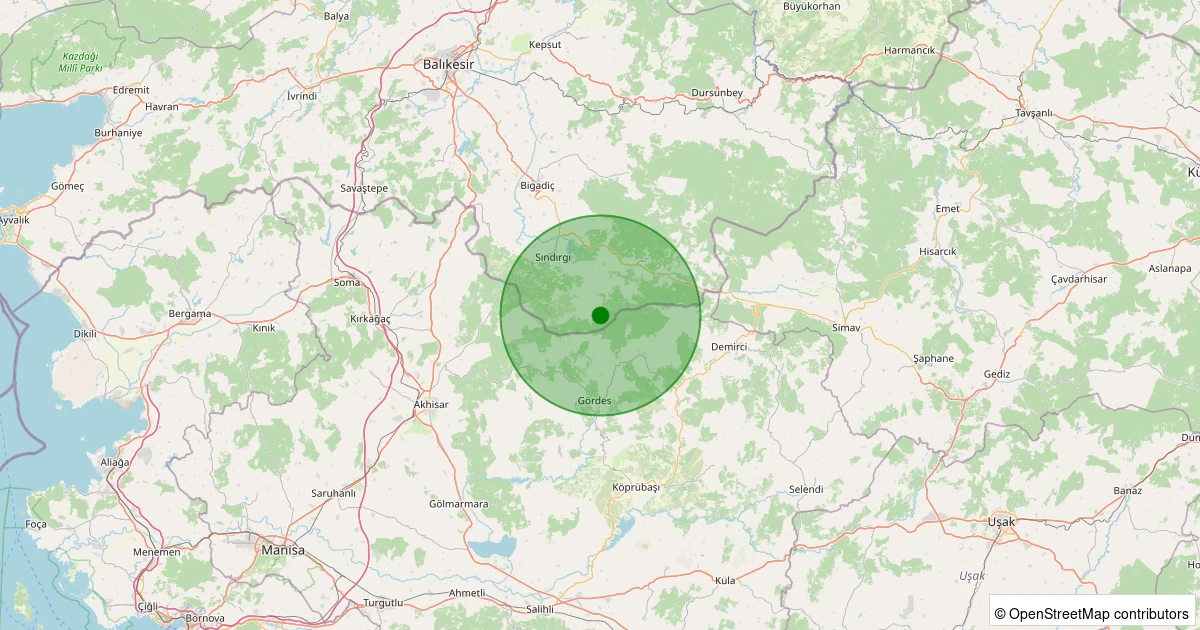 11 Aralık 2025 saat 06:00 - Sındırgı - Yüreğil/Merkez - 1.50ml depreminin harita gösterimi
