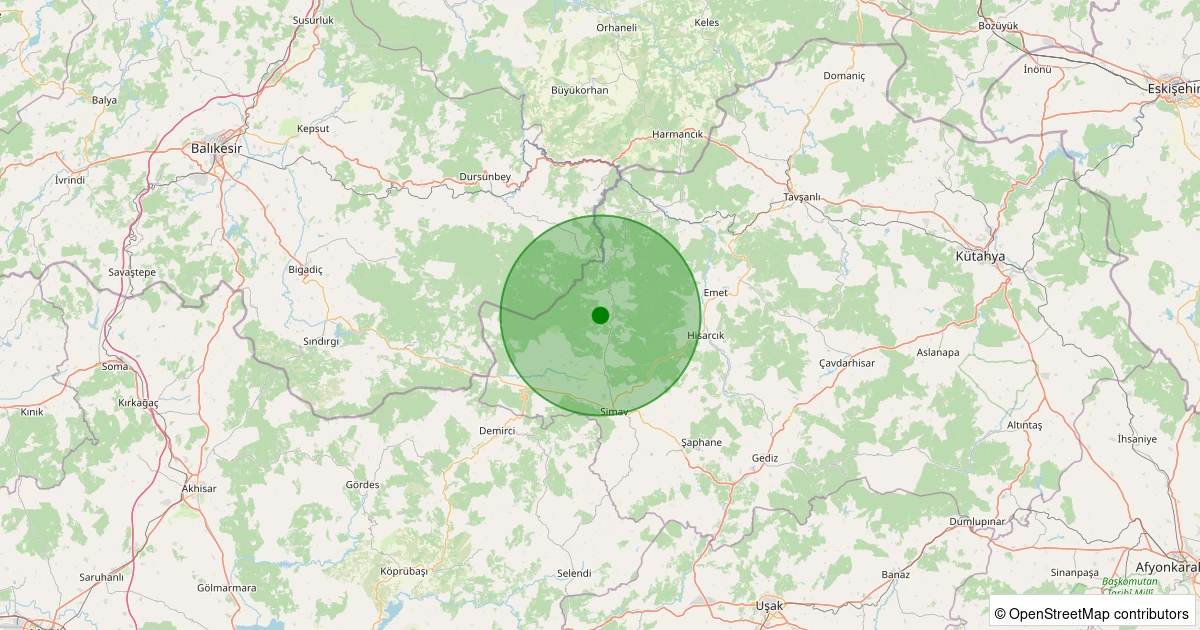 11 Aralık 2025 saat 06:49 - Simav - Ortacı Köyü - 1.80ml depreminin harita gösterimi