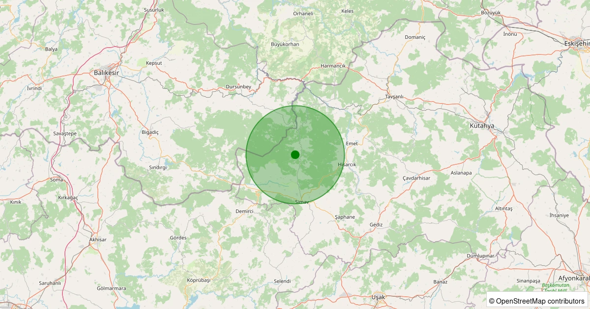 11 Aralık 2025 saat 06:49 - Simav - Ortacı Köyü - 1.70ML depreminin harita gösterimi