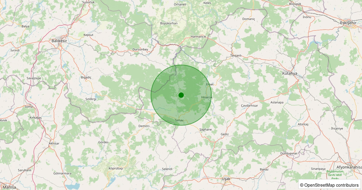 11 Aralık 2025 saat 08:20 - Simav - Yeşildere Köyü - 1.60ml depreminin harita gösterimi