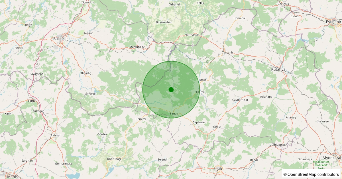 11 Aralık 2025 saat 08:20 - Simav - Karakoca Köyü - 1.50ml depreminin harita gösterimi