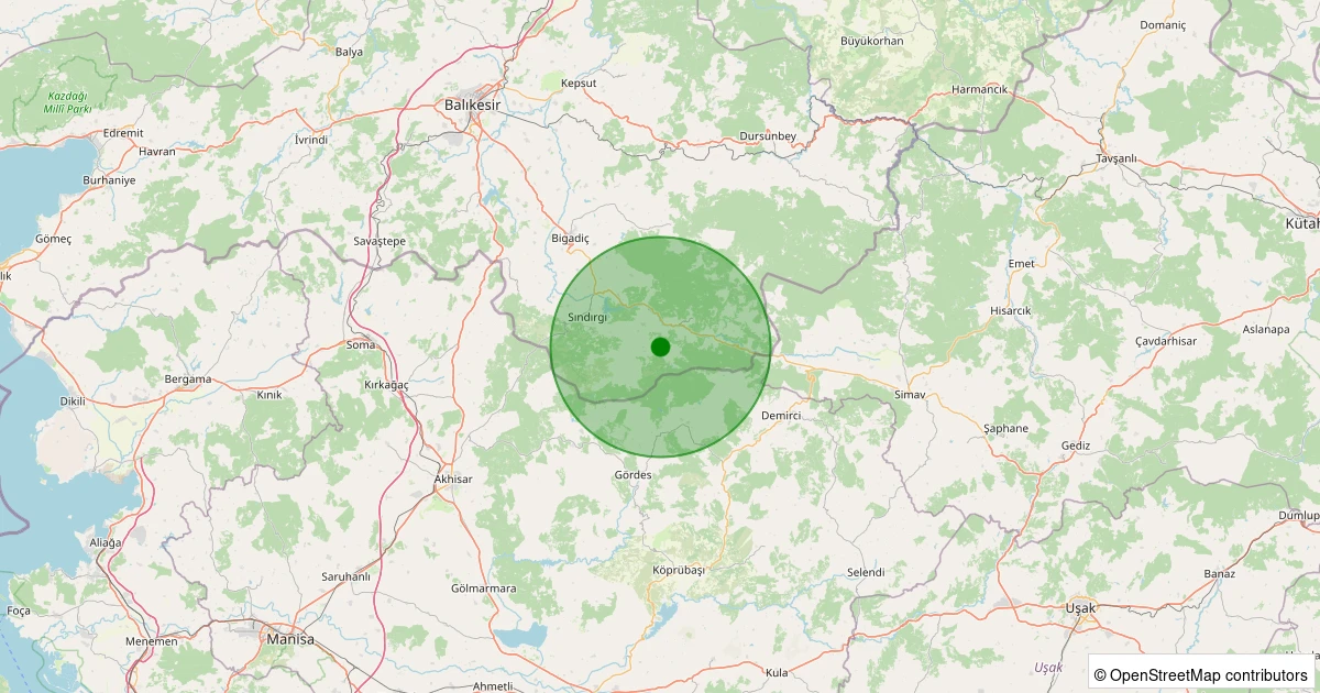 11 Aralık 2025 saat 10:38 - Sındırgı - Büyükdağdere - 1.10ml depreminin harita gösterimi