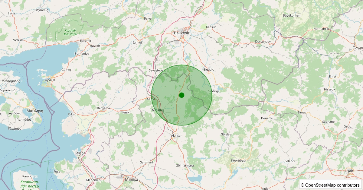 11 Aralık 2025 saat 10:39 - Kırkağaç - Güvendik - 1.80ml depreminin harita gösterimi