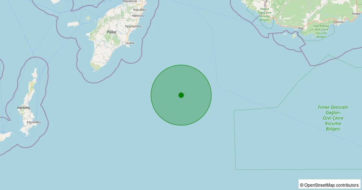 11 Aralık 2025 saat 11:10 - Akdeniz - [93.78 km] Kaş (Antalya) - 2.00ML depreminin harita gösterimi