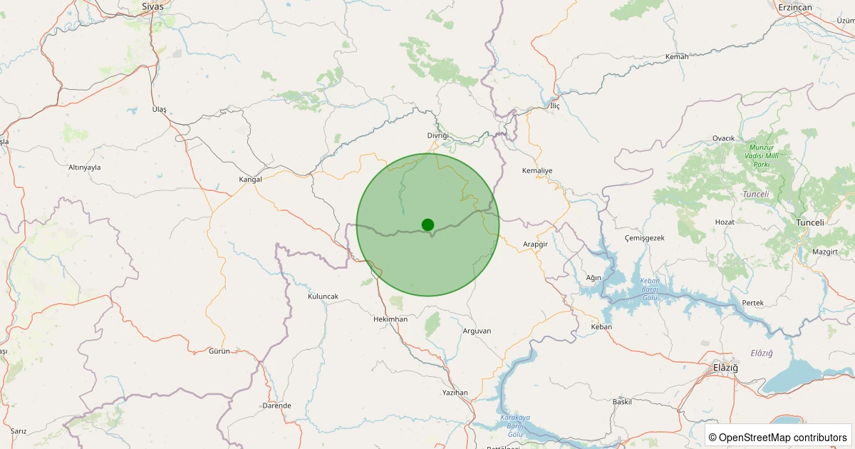 11 Aralık 2025 saat 11:26 - Divriği - Çakmakdüzü Köyü - 1.50ML depreminin harita gösterimi